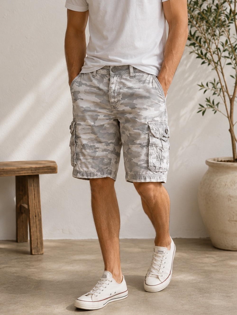 Buckle Black Isaac Athletic Fit Gray Camo Cargo Shorts Waist Mens 34 100% cotton